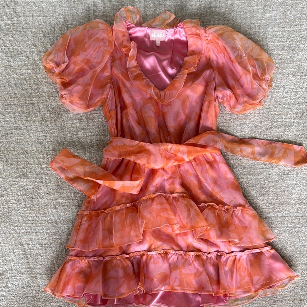 Show me your mumu Orange and Pink Ruffled Dress